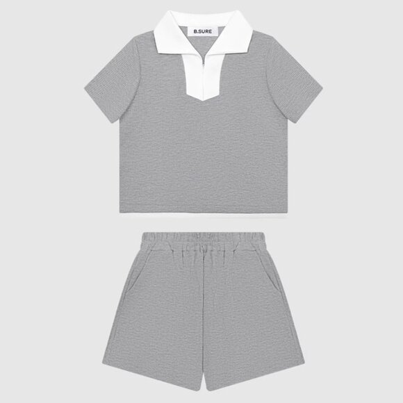 B.Sure Grey Polo Shirt And Shorts Set - Picture 1 of 4